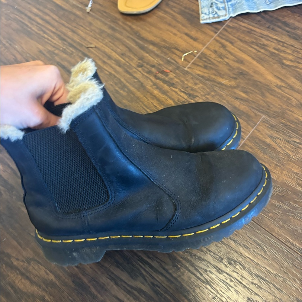 Dr Martin Black Leather Boots with Fur Lining